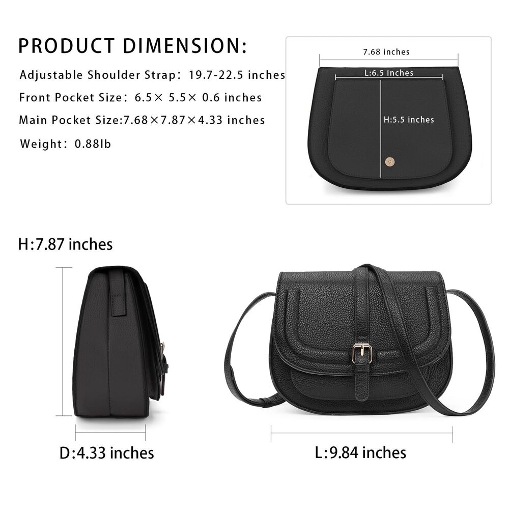 8175 Crossbody Bags Saddle Purse Cute Shoulder Handbag Pebble Leather Black - Picture 4 of 7